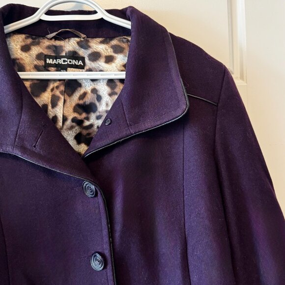 Vintage MarCona Wool Blend Winter Jacket • Purple Piped Coat Y2K Minimalist - Picture 4 of 7